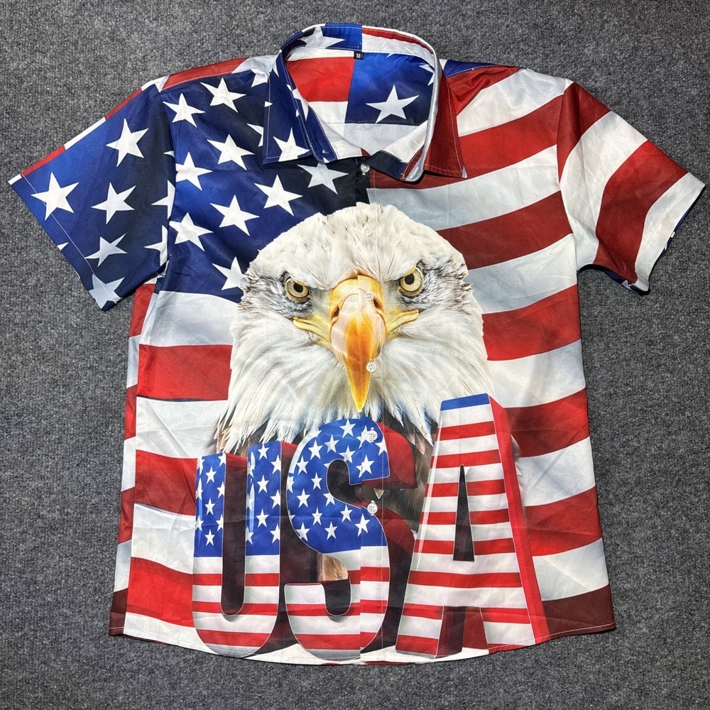 USA Polo Shirt Red White  and Blue Medium Bald Eagle Shirt